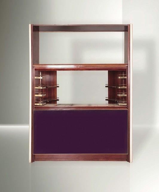Osvaldo Borsani, ‘a wooden bar cabinet with metal mechanic elements, brass details and glass and fabric linings’, 1950 ca., Design/Decorative Art, Cambi