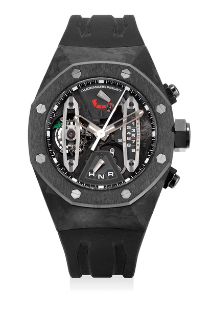 Audemars Piguet, ‘An extremely fine and rare forged carbon and ceramic skeletonized tourbillon chronograph wristwatch with sweep center seconds, 237-Hour power reserve, dynamographe indication, warranty and box’, Circa 2010, Phillips