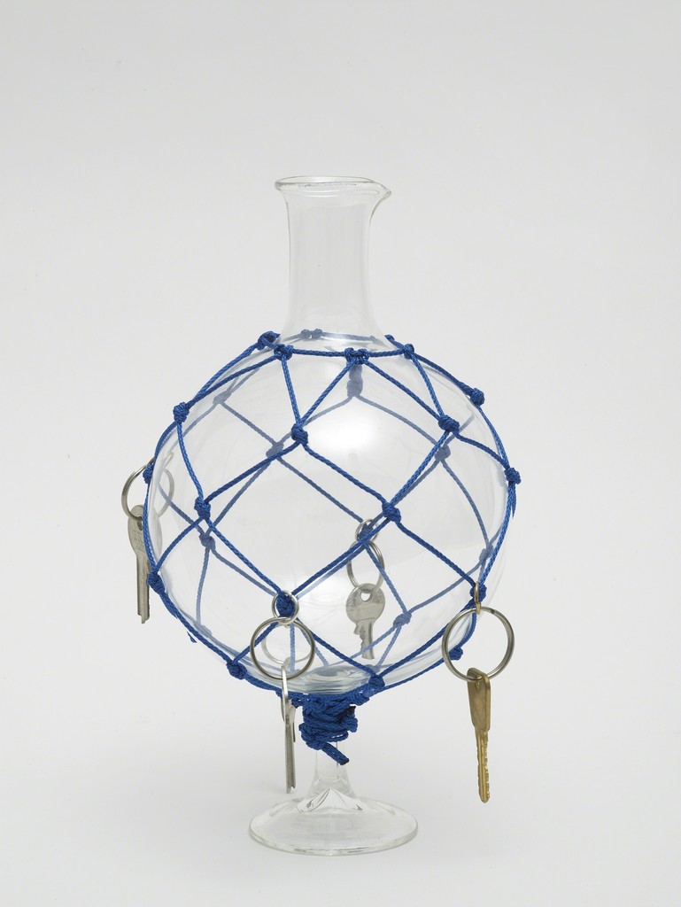 Richard Healy, Albert Goldman's Martini Pitcher, mouth blown glass, door keys, rope. Photo by Andy Keate. Courtesy of the South London Gallery and the artist. Richard Healy, Albert Goldman's Martini Pitcher, mouth blown glass, door keys, rope. Photo by Andy Keate. Courtesy of the South London Gallery and the artist.