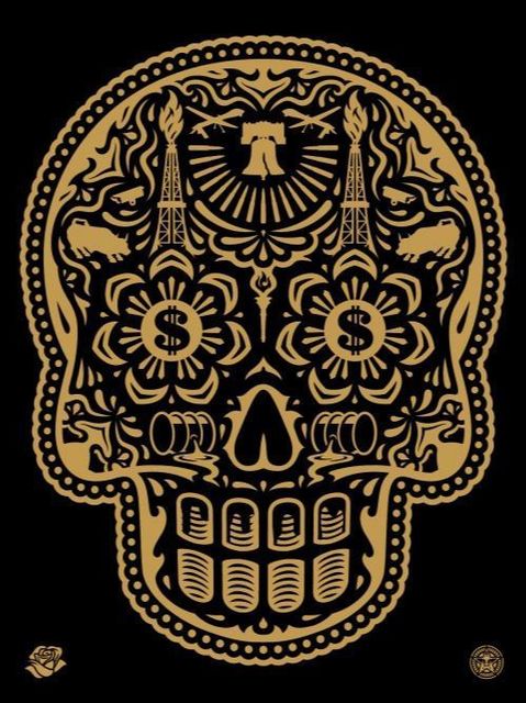 Shepard Fairey, ‘Power & Glory Day of the Dead Skull (Gold)’, 2014, Samuel Owen Gallery