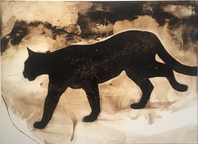 James Griffith, ‘Cougar with Milky Way’, 2019, Painting, Tar on canvas, Craig Krull Gallery