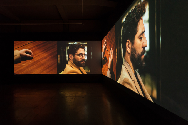 Tatiana Macedo, ‘We Have Run Out of Names for the Storms #2’, 2019, Video/Film/Animation, 4 Channel Expanded Film Installation (2 split-screen projections) Synchronized Full HD (4:3), Colour, 4 Channel Sound 1 Neon Light: red 19 min (x4). Featuring Nuno Lopes, Carlos Carvalho- Arte Contemporanea