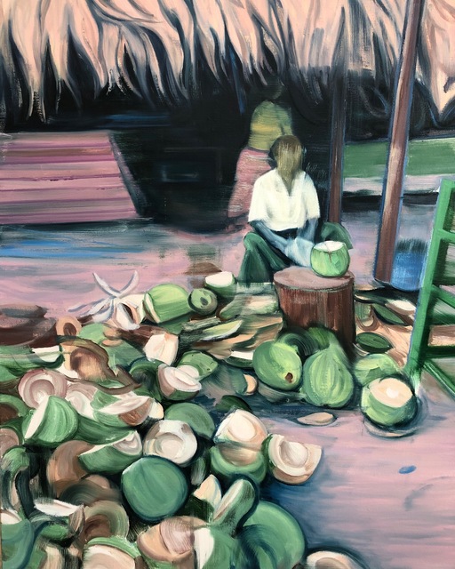 Lei Qi, ‘The guy who splits coconuts’, 2020, Painting, Oil on canvas, Matthew Liu Fine Arts
