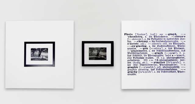 Joseph Kosuth, ‘One and three photograph (Eng.-German)’, 1965, Painting, Photograph, mounted photograph of a photograph, and mounted photographic enlargement of a dictionary definition, Sprüth Magers
