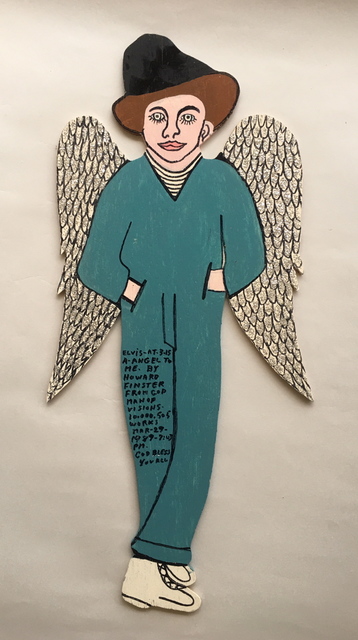 Howard Finster, ‘Elvis at 3 - with glitter bird wings’, 1989, Sculpture, Enamel and marker on wood, Beatrice Wood Center for the Arts