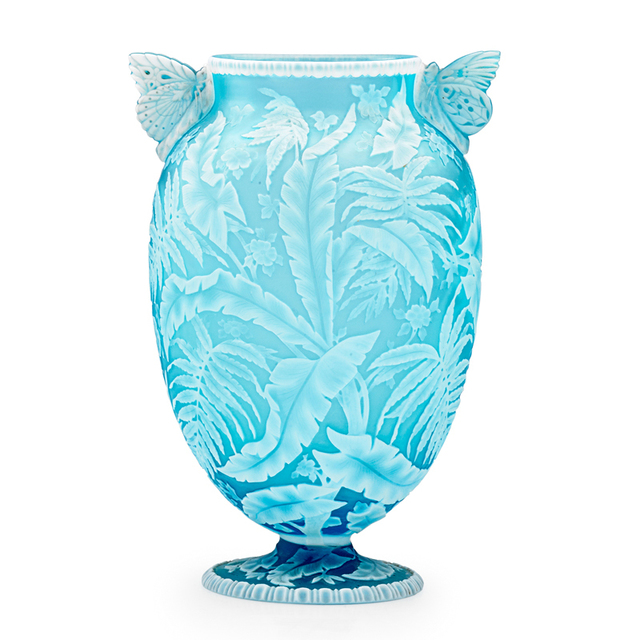 Thomas Webb & Sons, ‘Exceptional Vase With Palm Fronds, Ferns Blossoms And Butterfly Handles, England’, Late 19th C., Rago/Wright