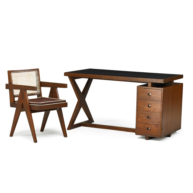 Pierre Jeanneret, ‘Administrative Desk And Armchair From The Architecture School At Chandigarh, France/India’, 1960s, Rago/Wright
