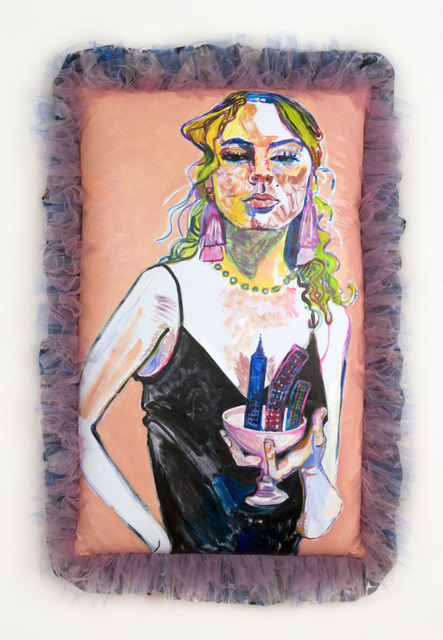Elizabeth Chapin, ‘Pink Champagne, Universes Forming’, 2018, Painting, Acrylic on canvas with poly fiber, tulle & silk charmeuse, Wally Workman Gallery