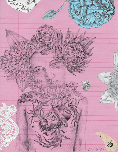 Lori Field, ‘Moulin Rose’, 2020, Drawing, Collage or other Work on Paper, Archival ball point pen, collage on paper, Imlay Gallery
