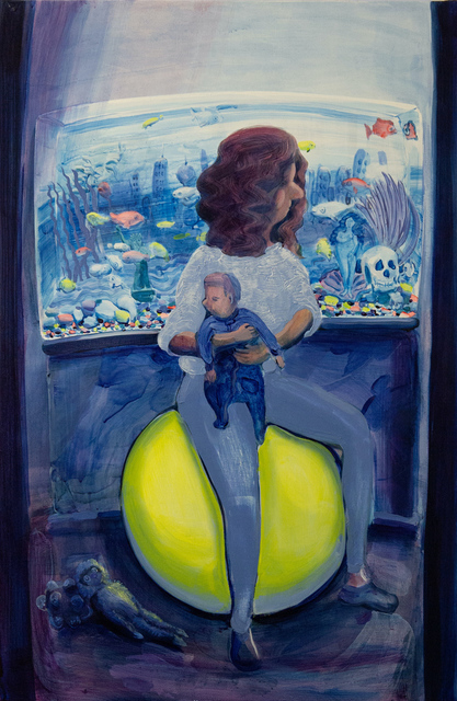 Hilary Doyle, ‘Mother and Child on a Yoga Ball II (Fish Tank)’, 2020, Painting, Acrylic on canvas, Taymour Grahne Projects