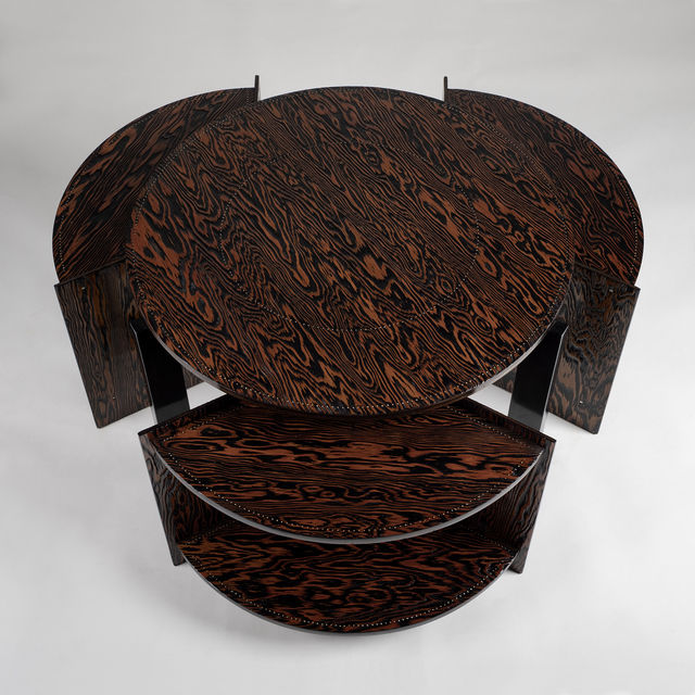 André Sornay, ‘Coffee table with three nests’, ca. 1935, Design/Decorative Art, Oregon pine with brass nails and solide mahogany, Galerie Alain Marcelpoil