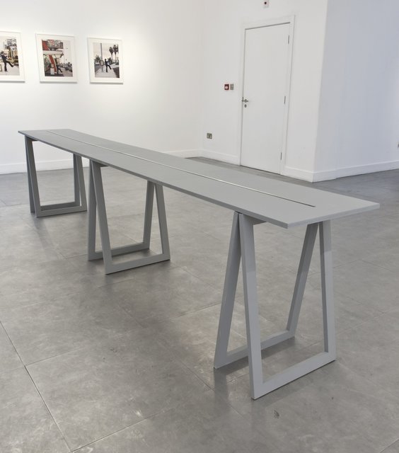 Stanley Brouwn, ‘Height of 1+m’, 1994, Sculpture, 8 aluminium elements of varying dimensions presented on a wooden table, Richard Saltoun
