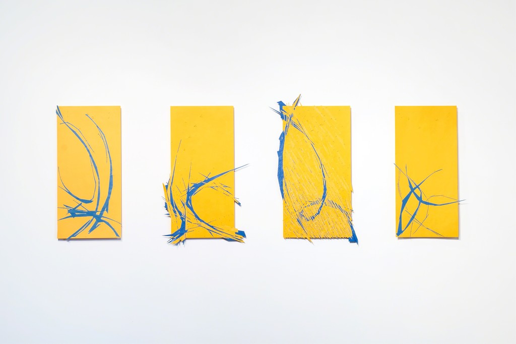 Four mixed-media works on paper from the Swallows series by Sanda Iliescu. Four mixed-media works on paper from the Swallows series by Sanda Iliescu.