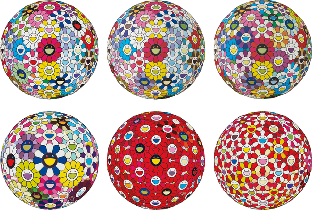 Takashi Murakami, ‘Hold Me Tight!; Space Show; Flowerball Multicolor; Awakening; Flowerball: Bright Red; and Flowerball: Koi/Red-crowned Crane Vermilion’, 2014-2017, Phillips