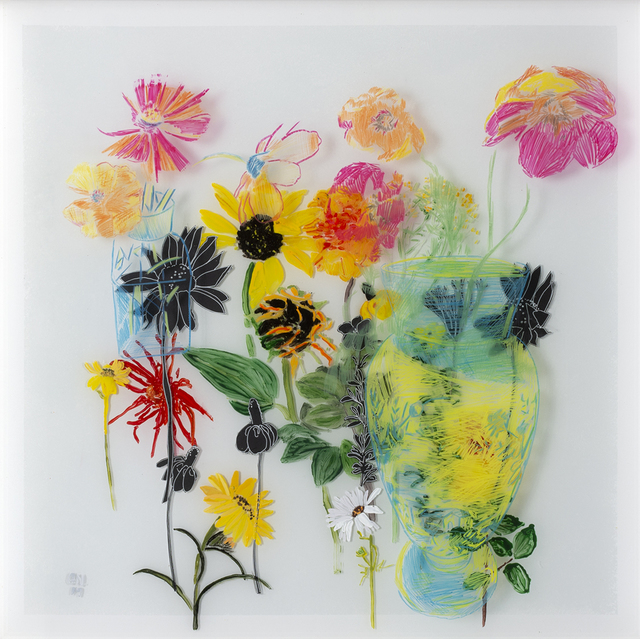 Gail Norfleet, ‘My Favorite Vase’, 2019, Painting, Acrylic, collage, and china marker on two Lucite panels, Valley House Gallery & Sculpture Garden