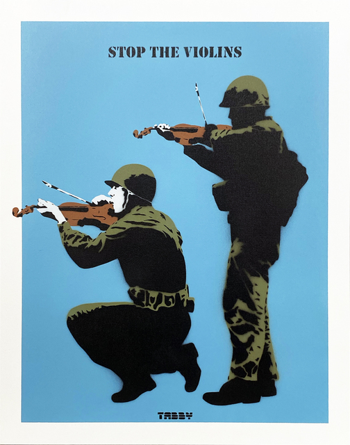 TABBY, ‘'Stop the Violins' (blue)’, 2020, Painting, Acrylic spray paint/stencil on thick, cotton canvas panel., Signari Gallery