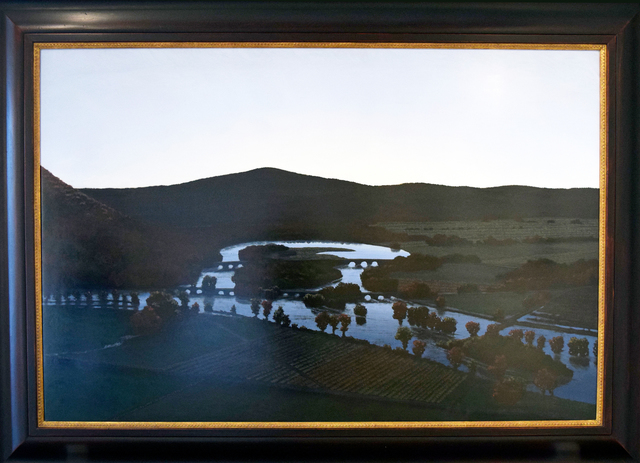 Stephen Hannock, ‘The Oxbow, After Church, After Cole, Flooded (Flooded River with Green Light for the Matriarchs E. & A. Mongan), 1999’, 1999, Painting, Polished oil on canvas stretched over panel, Winston Wächter Fine Art