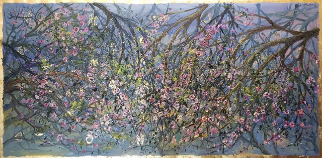 Bruno Zupan, ‘Almond Blossom - Panel ’, 2015 , Painting, Original oil on canvas with gold leaf underpaint, Off The Wall Gallery