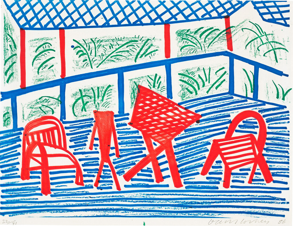 David Hockney - Two Red Chairs and Table, March 1986 (M.C.A.T. 316)