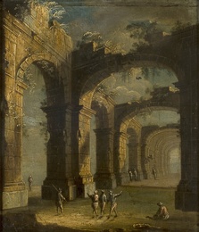 Architectural capriccio with ruins of a collonade, possibly an antique "Terme"