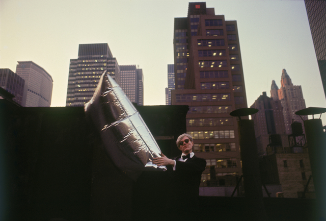 Hervé GLOAGUEN, ‘Andy WARHOL with silver balloons at the roof of Chelsea Hotel, NY 1966’, 1966, Photography, C-print, Galerie Arcturus