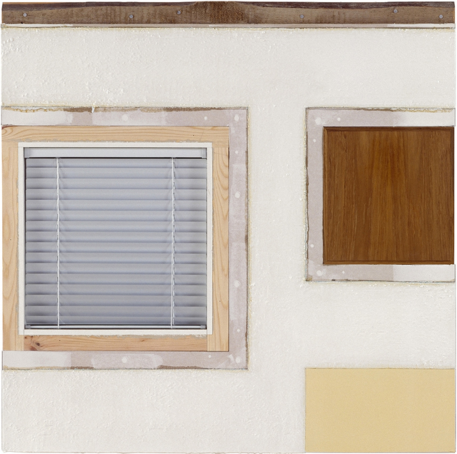 Clay Ketter, ‘New Hope Motel ’, 2001, Painting, Window with venetian blind, teak panel, pine, household enamel paint, sand, wallboard compound, gypsum wallboard, steel corner bead, wood frame, Cecilia Hillström Gallery