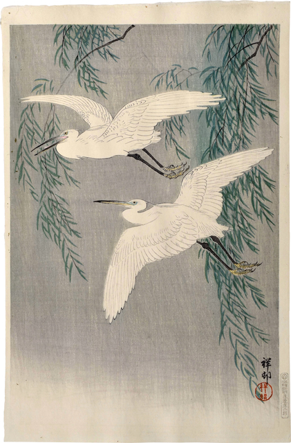 Ohara Koson, ‘Egrets and Willow’, ca. 1926, Print, Woodblock print, Scholten Japanese Art
