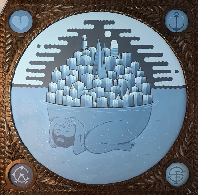 Jeremy Fish, ‘The Weight’, 2019, Painting, Acrylic on wood, custom hand-carved frame, Hashimoto Contemporary