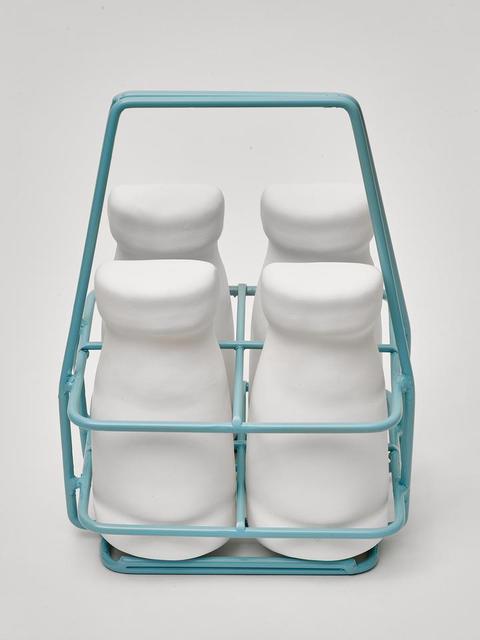 Simon Lewis-Wards, ‘Milk Crate & Bottles’, 2020, Sculpture, Slip Cast Porcelain and Powder-coated wire holder, Black Door Gallery