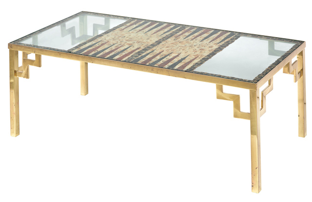 ‘Karl Springer Feather-Inset Glass and Brass Low Backgammon Table 1980s’, 1980s, Design/Decorative Art, Doyle
