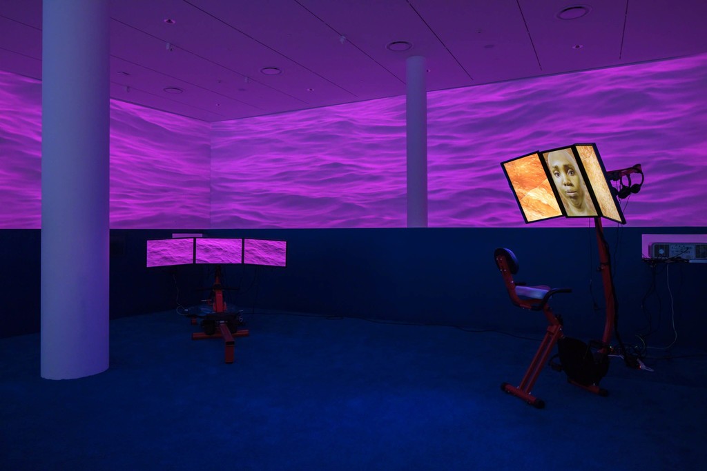 Installation view: "Sondra Perry: Typhoon coming on" at Institute of Contemporary Art, Miami. July 13 – Nov 4, 2018. Photo: Fredrik Nilsen Studio. Installation view: "Sondra Perry: Typhoon coming on" at Institute of Contemporary Art, Miami. July 13 – Nov 4, 2018. Photo: Fredrik Nilsen Studio.