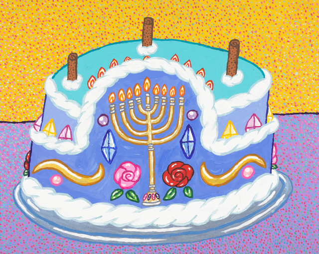 Yukari Sakura, ‘The Hankkah Jewish Menorah Coffee Cream Cake’, 2018, Painting, Acrylic on particle board, Creativity Explored