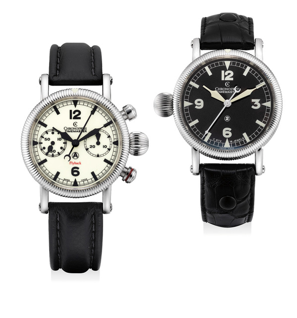 Chronoswiss, ‘A lot of two stainless steel aviator-style wristwatches with guarantees’, Both circa 2010, Phillips