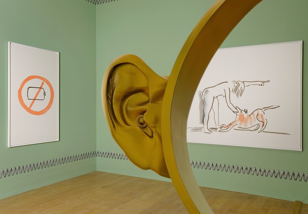 Installation view of Camille Henrot, "No Batter," "Hello & Thank you," and "Failed Dog Training" (2015). 13th Lyon Biennale, 2015. Courtesy of the artist and Kamel Mennour, Paris. © Blaise Adilon Installation view of Camille Henrot, "No Batter," "Hello & Thank you," and "Failed Dog Training" (2015). 13th Lyon Biennale, 2015. Courtesy of the artist and Kamel Mennour, Paris. © Blaise Adilon