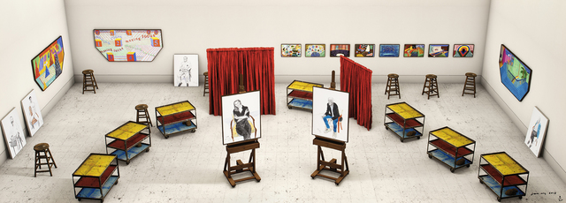 David Hockney, ‘Seven Trollies, Six and a Half Stools, Six Portraits, Eleven Paintings, and Two Curtains’, 2018, Galerie Lelong & Co.