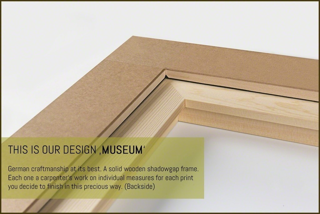 Our framing design 'MUSEUM' (backside). Precious craftsmanship we use for all framing work you order. Our framing design 'MUSEUM' (backside). Precious craftsmanship we use for all framing work you order.