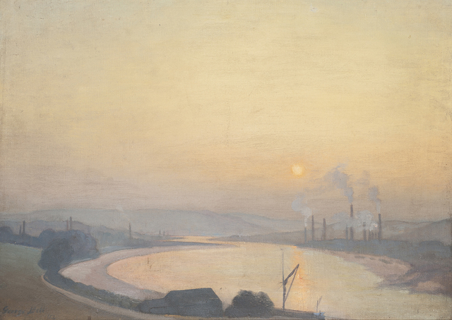 George Frederick Henry Bell, ‘(Factories at Sunset)’, 1912, Painting, Oil on canvas, Charles Nodrum Gallery