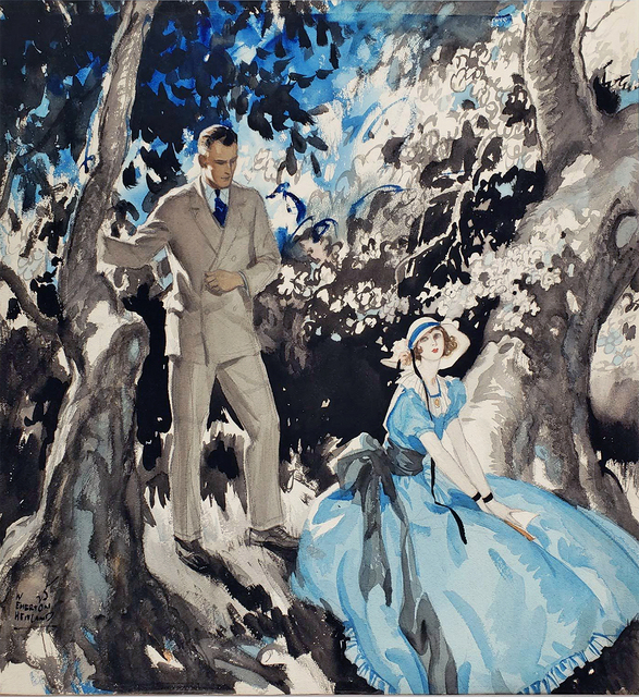 Wilmot Emerton Heitland, ‘Art Deco Handsome Couple in Garden Illustration’, 1925, Drawing, Collage or other Work on Paper, Watercolor, and pencil, wash on heavy paper, Robert Funk Fine Art