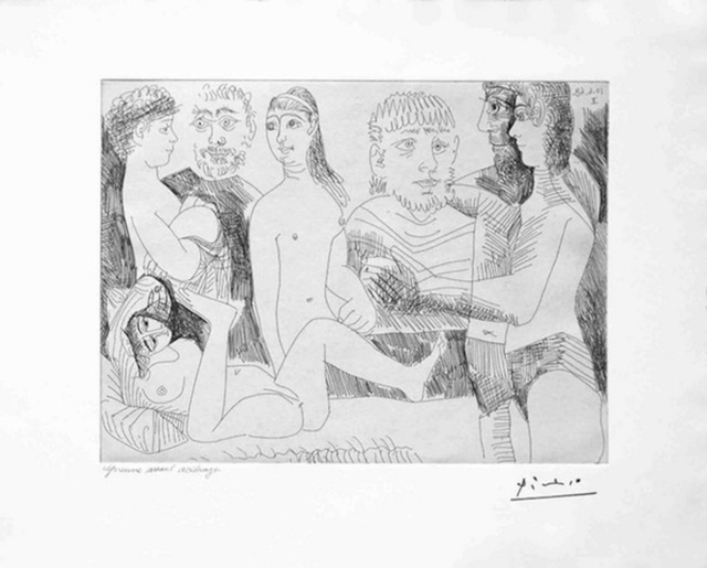 Pablo Picasso, ‘Femme Faisant la Sieste, Entouree de Spectateurs, from the 347 Series, 10 June, 1968, Mougins’, 1968, Print, Etching, Dawson Cole Fine Art