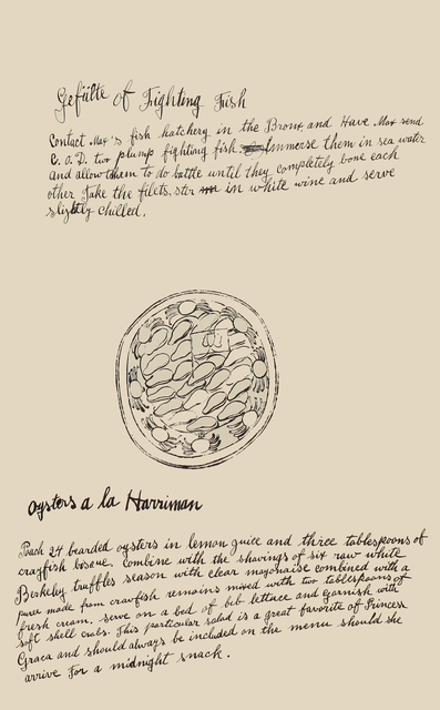 Andy Warhol, ‘Gefulte of Fighting Fish, Oysters a la Harriman’, 1959, Woodward Gallery