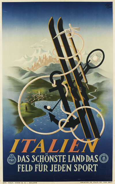 Adolphe Mouron Cassandre, ‘ITALIEN / DAS SCHÖNSTE LAND DAS FELD FÜR JEDEN SPORT’, 1935, Swann Auction Galleries