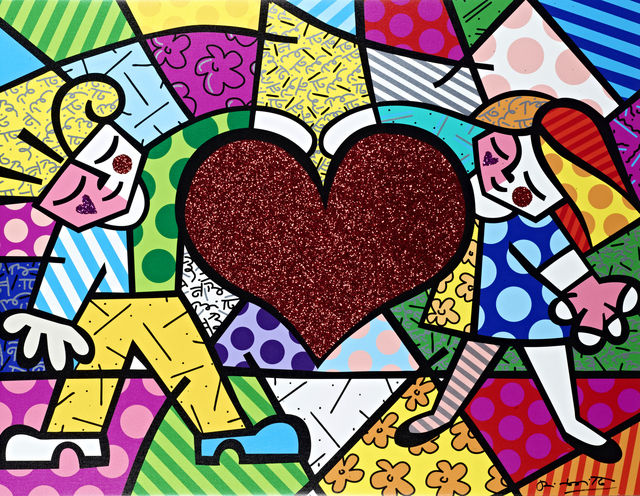 Romero Britto, ‘Big Heart | hand embellished’, 2019, Mixed Media, Hand-embellished boxed canvas with diamond dust, Castle Fine Art