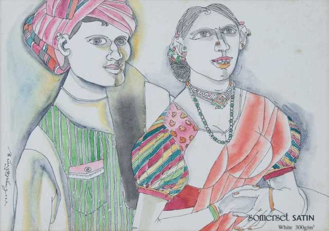 Laxma Goud, ‘Untitled, Watercolour on Paper, Red, Pink, Green, Black colours by Modern Artist "In Stock"’, 2001, Painting, Watercolour on Paper, Gallery Kolkata