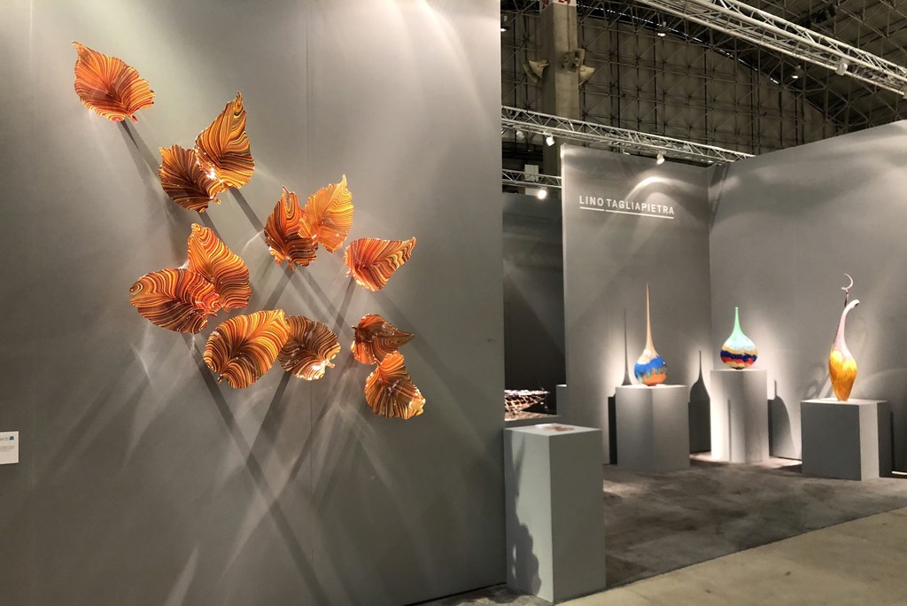 Autumn leaves seem to float gracefully up the wall. These twelve vibrant glass leaves are quite large. Lino created these this past summer for Schantz Galleries to exhibit at this years SOFA Chicago exhibition. He envisions a wall with perhaps 4 times as many! Contact the gallery for more details. Autumn leaves seem to float gracefully up the wall. These twelve vibrant glass leaves are quite large. Lino created these this past summer for Schantz Galleries to exhibit at this years SOFA Chicago exhibition. He envisions a wall with perhaps 4 times as many! Contact the gallery for more details.