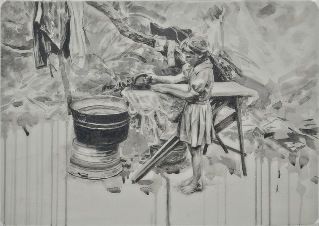 Hung Liu 刘虹, ‘Ironing 1/3’, Print, Mixed media and resin on panel, Gail Severn Gallery