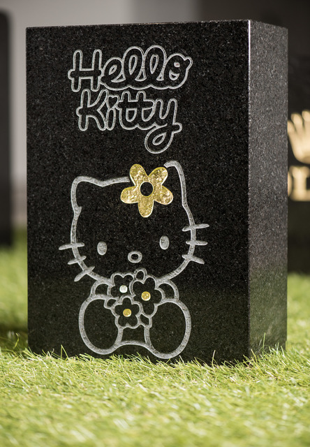 Jani Leinonen, ‘Death of Hello Kitty’, 2013, Sculpture, Sand blowing, leaf gold and silver on black granite, Zetterberg Gallery