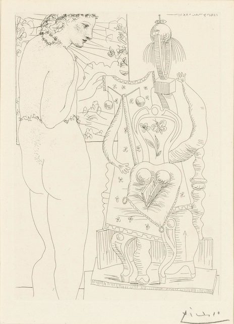 Pablo Picasso, ‘Marie-Thérèse Considérant Son Effigie Surréaliste Sculptée (B. 187)’, 1933, Print, Etching, on laid paper with the Picasso watermark, Doyle