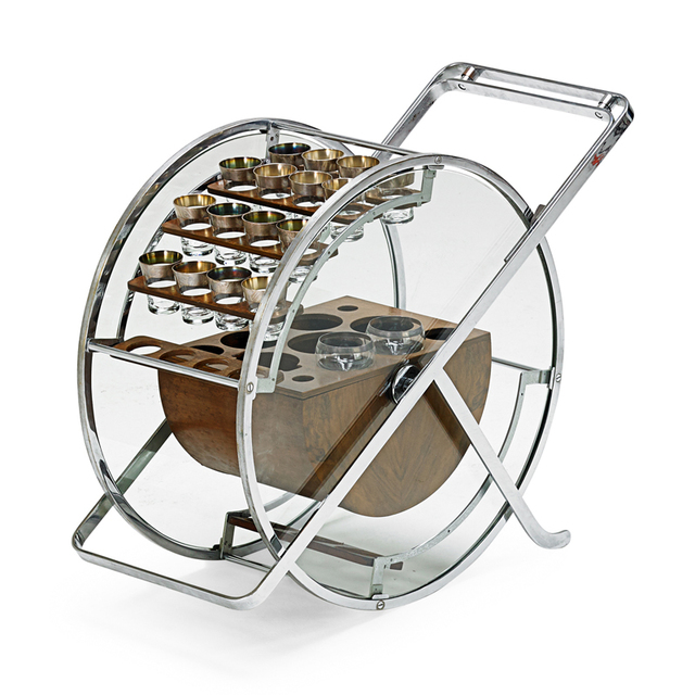 ‘Art Deco Bar Cart With Three Goblets and Sixteen Cordials’, Early 20th C., Rago/Wright