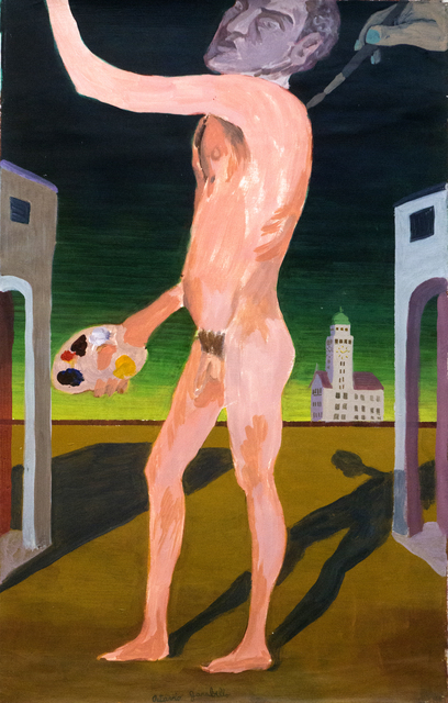 Octavio Garabello, ‘Naked Painter with a Stone Head Painting Himself in the Metaphysical Neukolln’, 2017, Painting, Acrylic on canvas, LaCa Projects