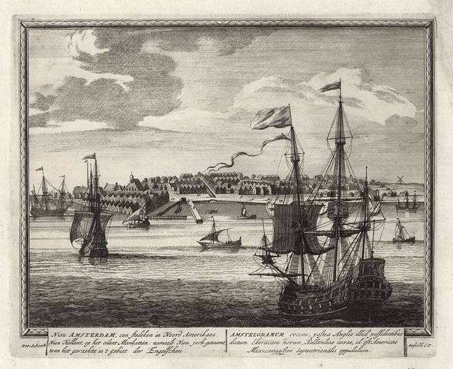 Petrus Schenk, ‘Nieu Amsterdam, een stedeken in Noord Amerikaes Nieu Hollant, op het eilant Mankattan: Namaels Nieu Jork genaemt, to en het geraekte in't gebiet der Engelschen.’, 1702, The Old Print Shop, Inc.